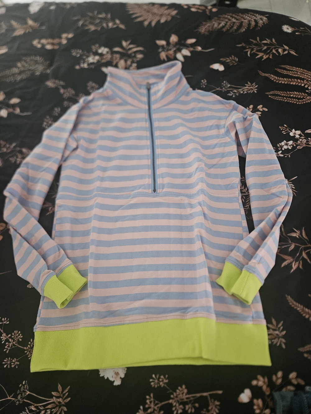 Striped Half-Zip Top with Lime Trim